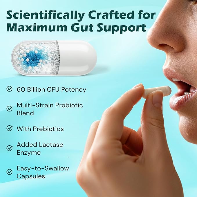 Probiotics 60 Billion CFU for Gut Health – Prebiotics &amp Probiotics Supplement for Men &amp Women Digestive Health Gut Cleanse Bloating Gas Acidity &amp Constipation Support 60 Capsules