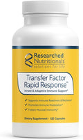 Researched Nutritionals Transfer Factor Rapid Response Immune Support Supplement - Colostrum Blend with Beta Glucan IP-6 &amp Lactoferrin Fast-Acting Innate &amp Adaptive Immune Modulation (120 Ca
