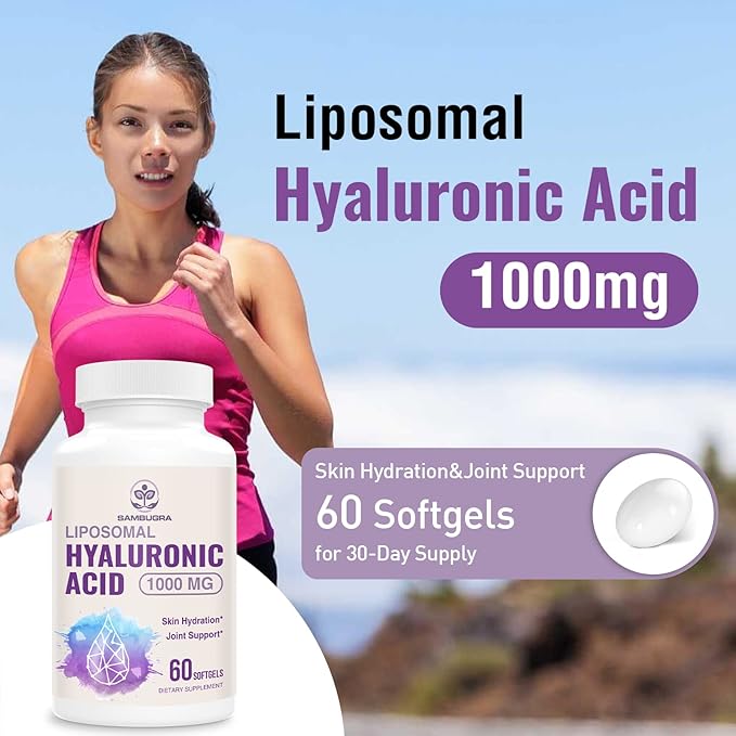 Liposomal Hyaluronic Acid 1000mg High BioavailabilityHyaluronic Acid Capsules Dietary Supplement Support Skin and Bones 60 Capsules