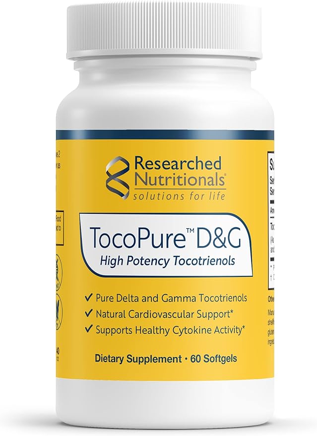 Researched Nutritionals TocoPure D&ampG - Vitamin E Tocotrienols - Antioxidants Supplement to Support Cellular Lipid Metabolism &amp Heart Health - Gamm &amp Delta Tocotrienol Complex (60 Softgels