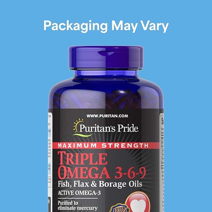 Puritan's Pride Premium Maximum Strength Triple Active Omega 3-6-9 Fish Flax and Borage Oils Dietary Supplement for Heart Joint and Cellular Health Support 240 Rapid Release Softgels