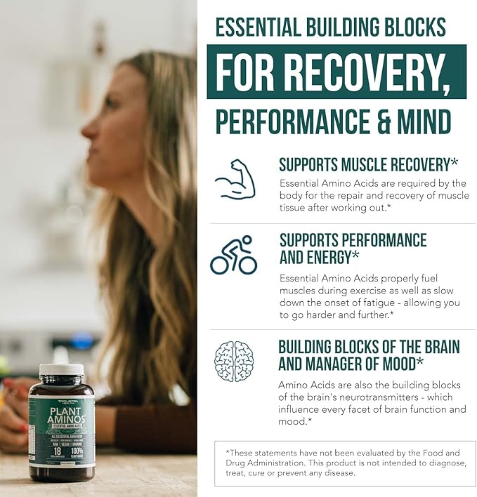 Plant Aminos Organic Essential Amino Acid Supplement (EAAs) &amp BCAA - 100% Plant-Based Raw Vegan - All 9 Essential Amino Acids with 18 Total Amino Acids (360 Tablets)