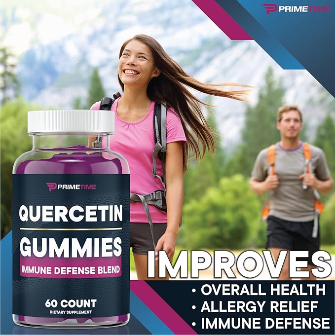 Primetime Sports Quercetin ZincVitamin C 1000mg Gummies Supplements with Elderberry Flavonoid Vitamin for Kids Adults Immunity Immune Support Gummy Booster 60 Count (Pack of 2)