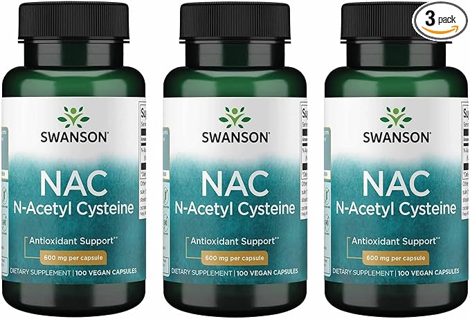 Swanson NAC N-Acetyl Cysteine Liver Health and Antioxidant Supplement for Adults Seeking Detox and Free Radical Support - 600 mg (100 Vegan Capsules 3 Pack)