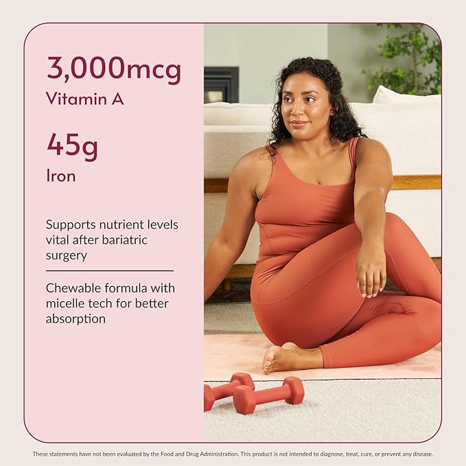 Bariatric Advantage Chewable Advanced Multi EA - High Potency Daily Multivitamin with Iron for Bariatric Surgery Patients - Mixed Fruit Flavor - 60 Count