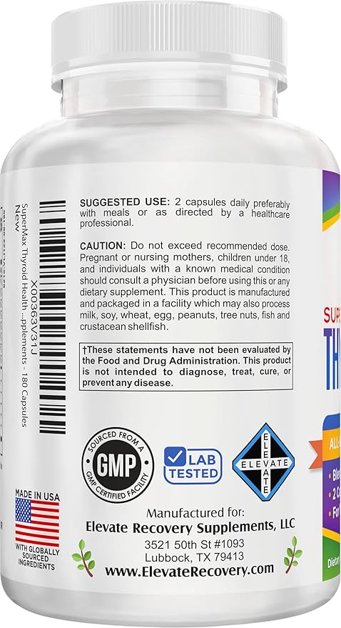 Thyroid Support (3-Month) Supplement All-in-1 with 14 Active Ingredients in 1 Formula | Thyroid Health Support Supplements | Women &amp Men | 90-Day Bulk Supply | 180 Capsules