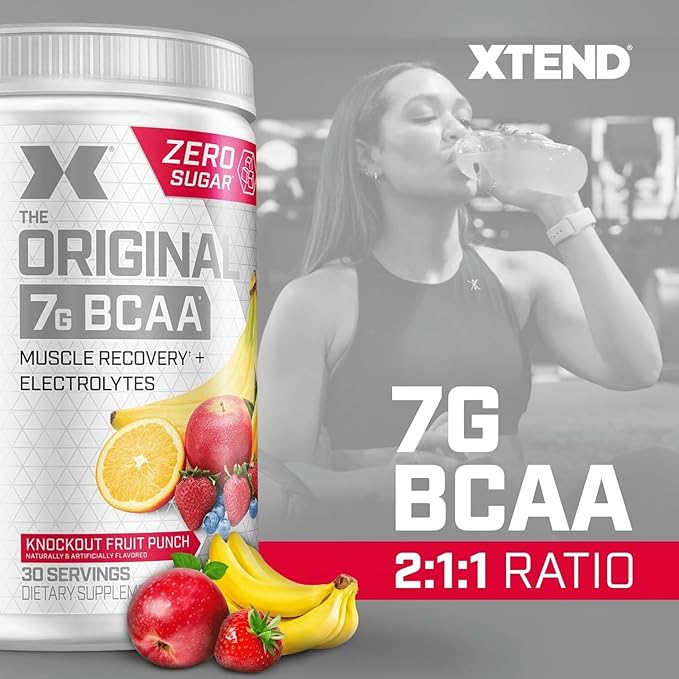 Xtend Original BCAA Powder 7g BCAAs and 2.5g L-Glutamine for Muscle Recovery Hydration and Lean Muscle Sugar Free Intra and Post Workout Drink with Electrolytes Knockout Fruit Punch 30 Servings