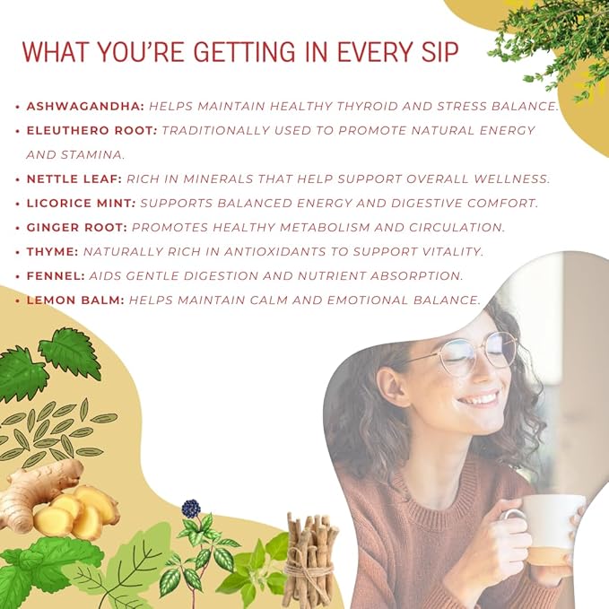Thyroid Hero – Herbal Tea for Thyroid Function &amp Balance Support | 8 Functional Herbs | Caffeine-Free | 35 Tea Bags Included*