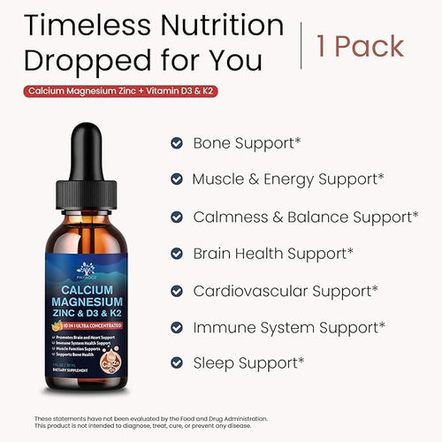 (2 Pack) 10 in 1 Magnesium Calcium Zinc Supplement with Vitamin C D3 K2 Glycinate Mag Vegan Liquid Drops Plus L-Theanine Boron Sea Moss Extract Bone &amp Immune Support Orange Flavor 1 Fl Oz