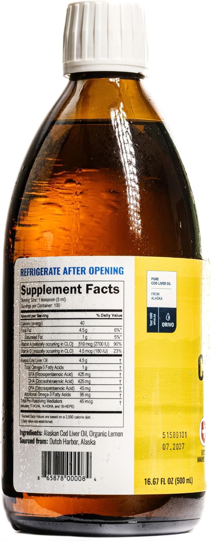 On Target Living Alaskan Cod Liver Oil Organic Lemon Flavor 16.67 oz (2-Pack) | Line Caught in The USA | Naturally Occurring Vitamin D | Rich in Omega 3 DHA/EPA | Non-GMO Project Certified