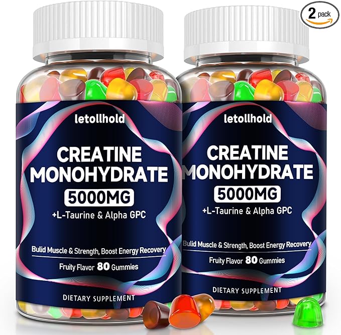 Creatine Monohydrate Gummies 5g for Women &amp Men - Creatine Gummies for Women Pre Workout Chewables with L-Taurine &amp Alpha GPC Sugar-Free Muscle Builder Energy Boost Vegan Non-GMO (160 Count