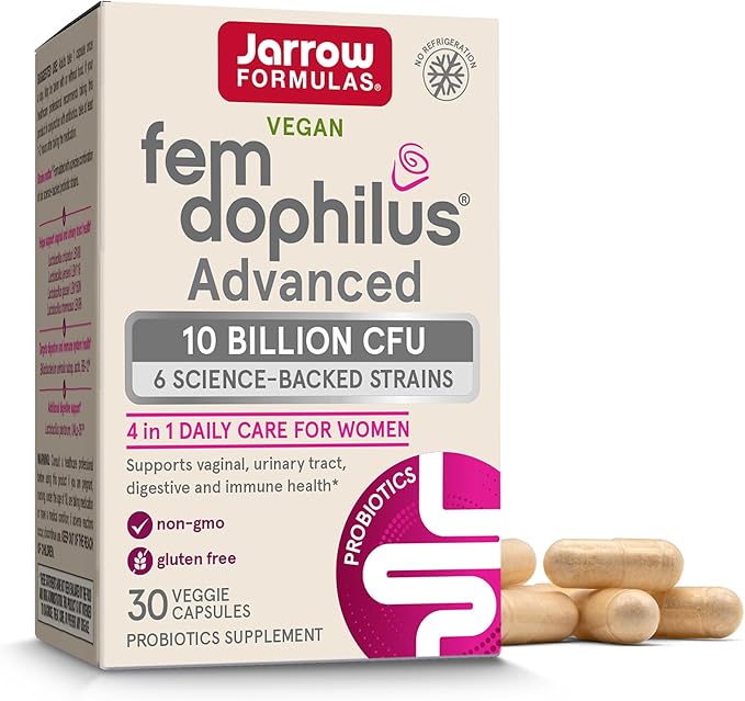 Jarrow Fem-Dophilus Probiotics 10 Billion CFU and vH Essentials Boric Acid Vaginal Suppositories with Tea Tree Oil and Lactic Acid - Feminine Health Bundle