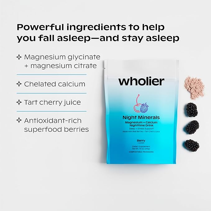 wholier Magnesium Glycinate Tart Cherry Juice Chelated Calcium. Calming Nighttime Drink. Natural Support for Sleep Stress + Relaxation. Night Minerals. (About 25 Servings)