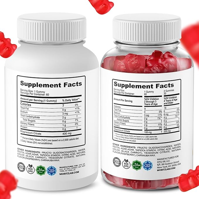 DR. MORITZ Calm Magnesium Gummies for Adults (400mg 60 Count) and Kids Magnesium Gummies (60 Count) - for Relaxation Support - Sugar-Free &amp Non-GMO - Raspberry Flavor