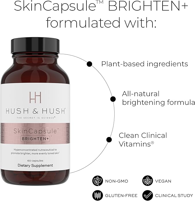 Hush &amp Hush Vitamin C Supplement for Skin Brightening – Clinically Proven Antioxidant-Rich Formula to Reduce Dark Spots Discoloration &amp Blue Light Damage – Vegan Non-GMO Gluten-Free – 60 C