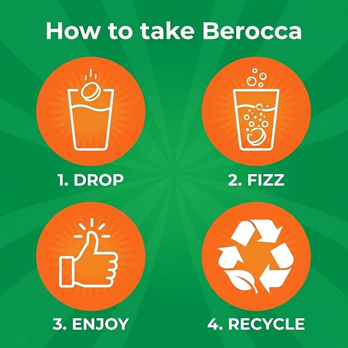 Berocca Energy Vitamin B &amp C Orange Flavour Effervescent Tablets 60 Pack