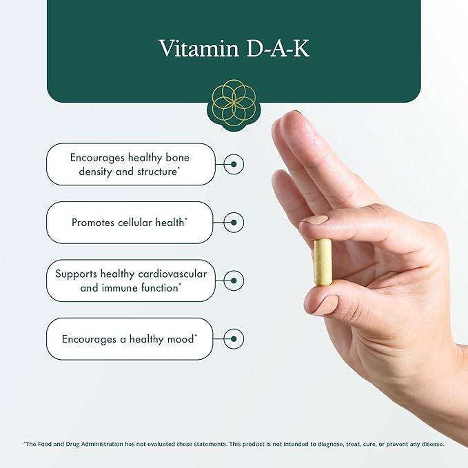 Natura Health Products D-A-K (ADK) – D3 5000 IU K2 50 mcg K1 550 mcg &amp Vitamin A 1000 IU – Bone Heart &amp Immune Support – Fat-Soluble Calcium Metabolism – 60 Vegetarian Capsules