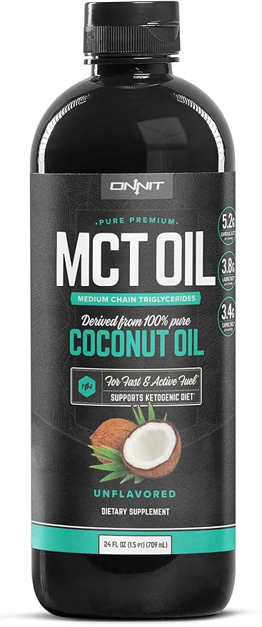 Onnit MCT Oil - Pure MCT Coconut Oil Ketogenic Diet and Paleo Optimized with C8 C10 Lauric Acid - Perfect for Coffee Shakes and Cooking (Flavorless - 24oz)