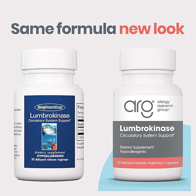 Allergy Research Group ARG Lumbrokinase - 32 mg Lumbrokinase - Circulatory System Support - Delayed-Release Capsules - Gluten-Free &amp Non-GMO - 15 Servings - 30 Capsules
