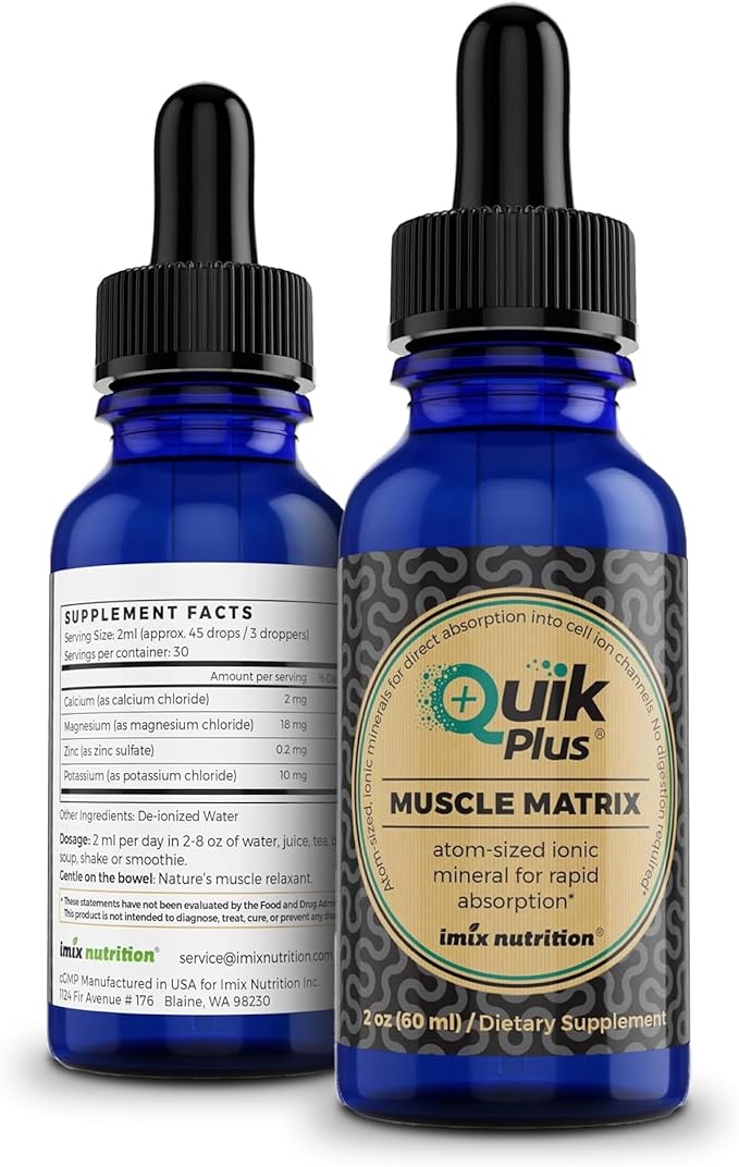 QuikPlus Muscle Matrix - Ionic Liquid Mineral Supplement Support for Muscle Cramps Vegan Gluten Free Highly Bioavailable 30 Servings 2 Fl oz