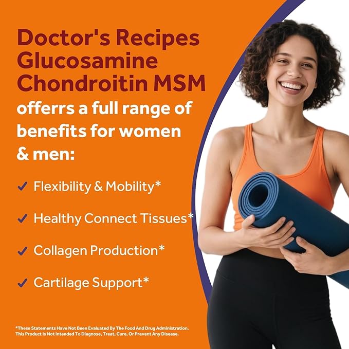 Doctor's Recipes Glucosamine Chondroitin MSM and Manganese Supplement 1800 mg Glucosamine HCl NO Shellfish Healthy Structure &amp Movements Flexibility Support for Men &amp Women 240 Tablets