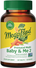 MegaFood Baby &amp Me 2 Prenatal Vitamin and Minerals - Vitamins for Women - with Folate (Folic Acid Natural Form) Choline Iron Iodine and Vitamin C Vitamin D and more - 120 Tabs (60 Servings)