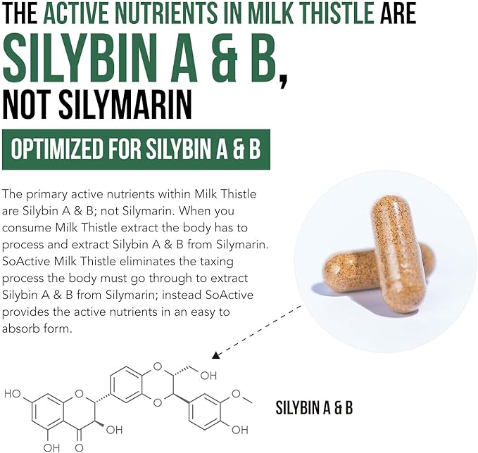 SoActive® Milk Thistle: 10X More Effective Milk Thistle Phytosome Optimized for Essential Bioactive Silybin A &amp B Plus Bilear® Artichoke Extract &amp Bile Enhancer - Liver Support | 60 Servings