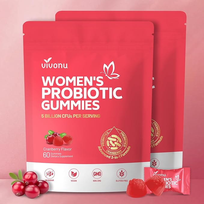 VivoNu Viginal Probiotic for Women Women Probiotic Gummies Feminine Balance Gummies Cranberry Probiotics for Woman Vaginigal Health Yeast Ph Balance| 60 Gummies