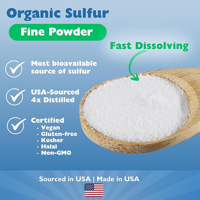 KALA HEALTH MSMPure Fast Dissolving Fine MSM Powder Crystals – US-Made MSM for Joint Health Skin Appearance and Hair &amp Nail Support – 1 lb Organic Sulfur