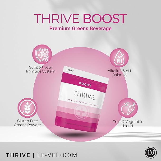 Le-Vel Thrive Boost – Premium Gluten-Free Greens Powder with pH Balancing Blend Probiotics Enzymes Fruits Vegetables and Super Green Grasses – 30 Berry-Flavored Packets