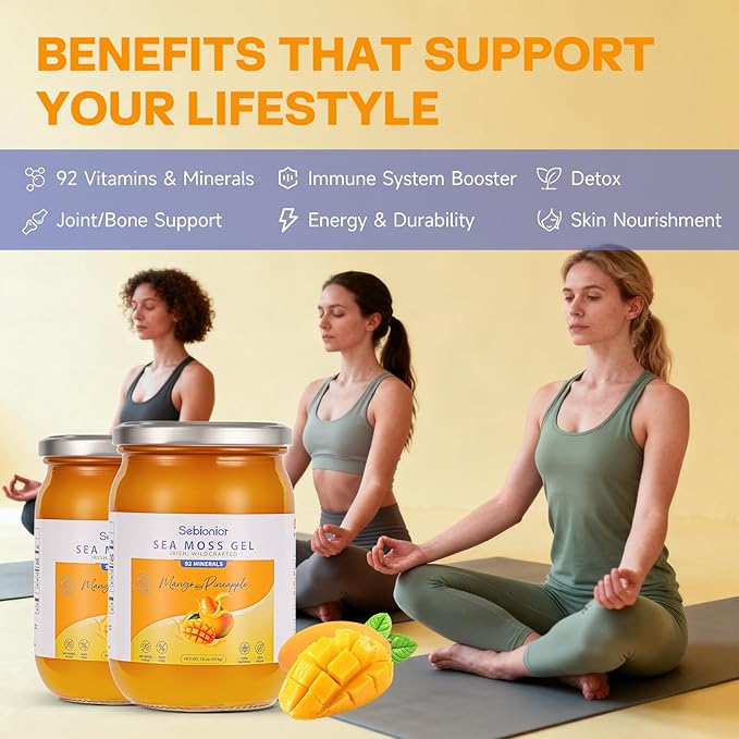 Sea Moss Gel Essential Vitamins Trace Minerals Vegan superfoods jams Jellies and Sweet sauces Gifts (Mango)