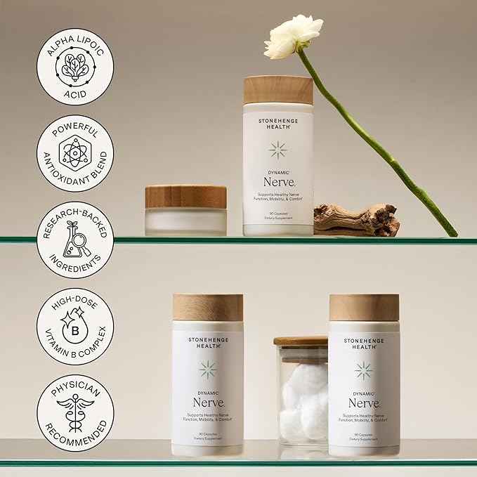 Stonehenge Health Dynamic Nerve Supplement - Supports Nerve Function in Fingers Toes Hands and Feet with Alpha Lipoic Acid ALA Benfotiamine Pea Robust B Complex Boswellia