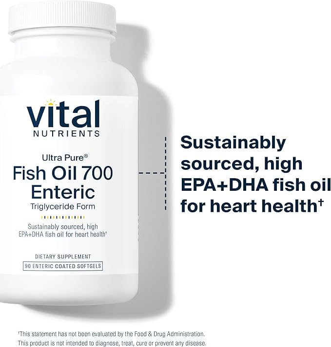 Vital Nutrients Ultra Pure® Fish Oil 700 Enteric Coated - Heart Brain Immune Health* - Sustainably Sourced High EPA &amp DHA Omega-3 Fatty Acid - Vanilla Flavor - Gluten Dairy Soy Free - 90 Count