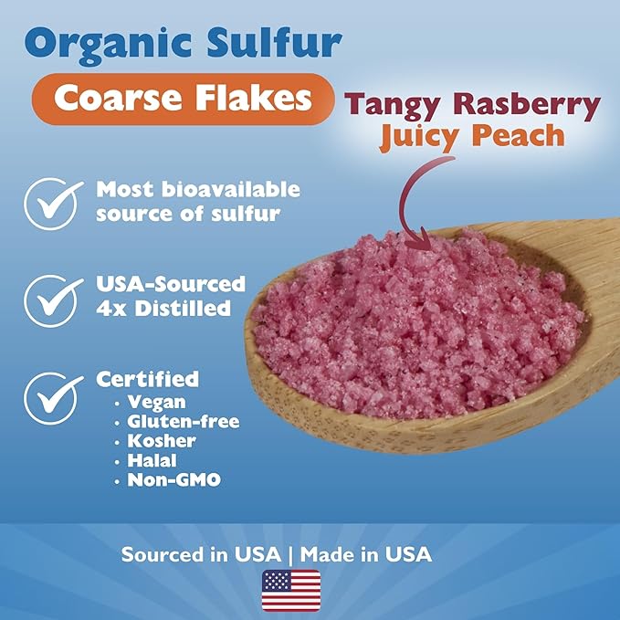 KALA HEALTH MSMPure Raspberry Peach Flavored Coarse MSM Powder Flakes – US-Made MSM for Joint Health Skin Appearance and Hair &amp Nail Support – 1 lb Organic Sulfur