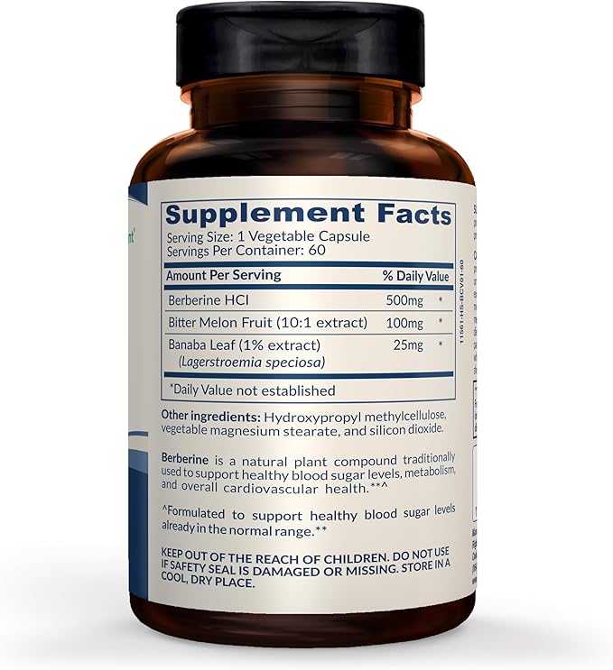 Berberine Complex Support Supplement with Bitter Melon and Banaba Leaf | 60 Capsules (1-Pack)