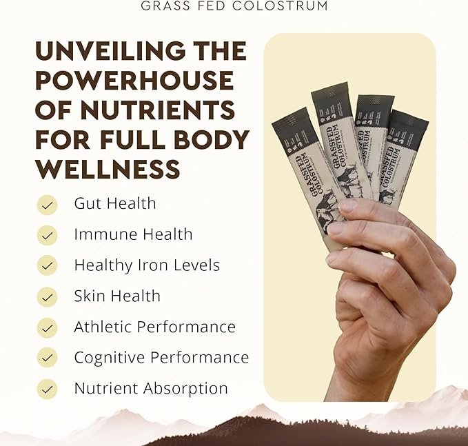 Ancestral Supplements Grass Fed Beef Bovine Colostrum Powder Packets Immune Support Supplement Gut Skin &amp Hair Health Support Supplements Promotes Growth and Repair Non GMO 30 Sticks Unflav