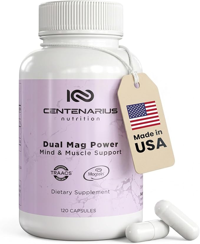 Centenarius Nutrition Dual Mag Power – Advanced Magnesium Complex with Magtein &amp TRAACS for Focus Sleep Muscle Recovery &amp Energy Balance