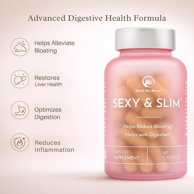 Bloat No More Digestive Enzymes - Sexy and Slim Bloating Relief for Women Helps Debloating and Gas Relief &amp Promotes Digestion with Fenugreek &amp Dandelion - 60 Count