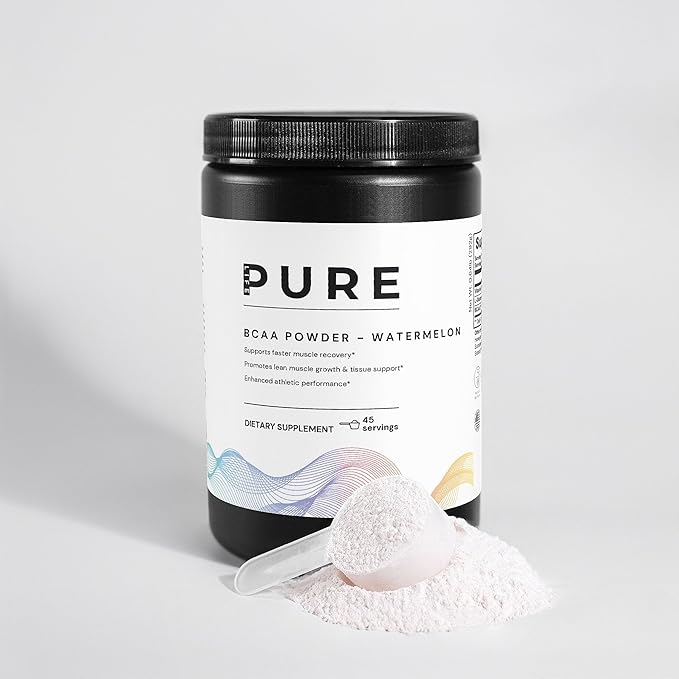 PURE LIFE BCAA Powder – Watermelon Flavor | 45 Servings | Clean BCAA Supplement with Glutamine for Muscle Recovery &amp Energy | Natural Workout Support for Men &amp Women