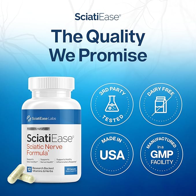 SciatiEase Sciatic Nerve Health Support Supplement - Nerve Support Formula with AlphaPalm Pea Vitamin B Complex Alpha Lipoic Acid 300mg - 120 Capsules