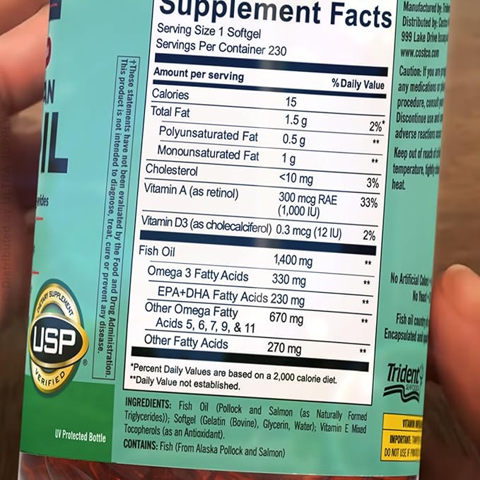 Kirk Lands Signatures Wild Alaskan Fish Oil 1400mg (230 Count. Value Pack) Sustainably Sourced Omega 3 Softgels Premium Cold Pressed Natural Triglycerides