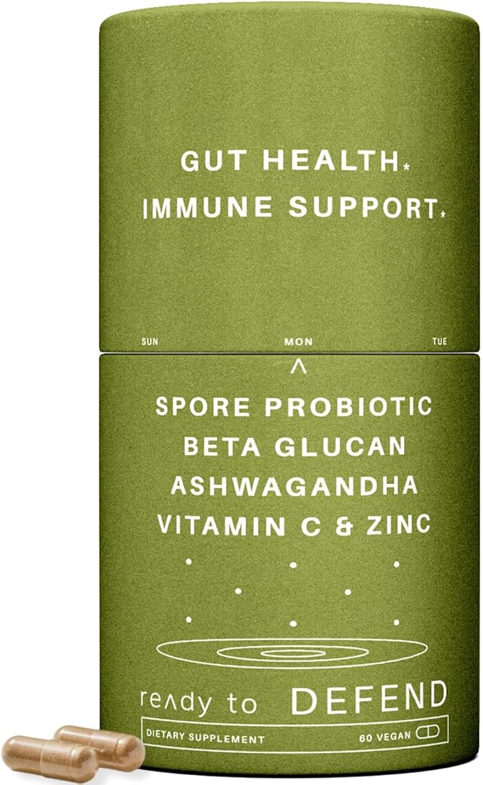 Ready To Defend Immune &amp Gut Support – Spore Probiotic DE111® Beta Glucan Ashwagandha – Supports Immunity Gut Health Stress &amp Bloating Relief Supplement – 60 Capsules