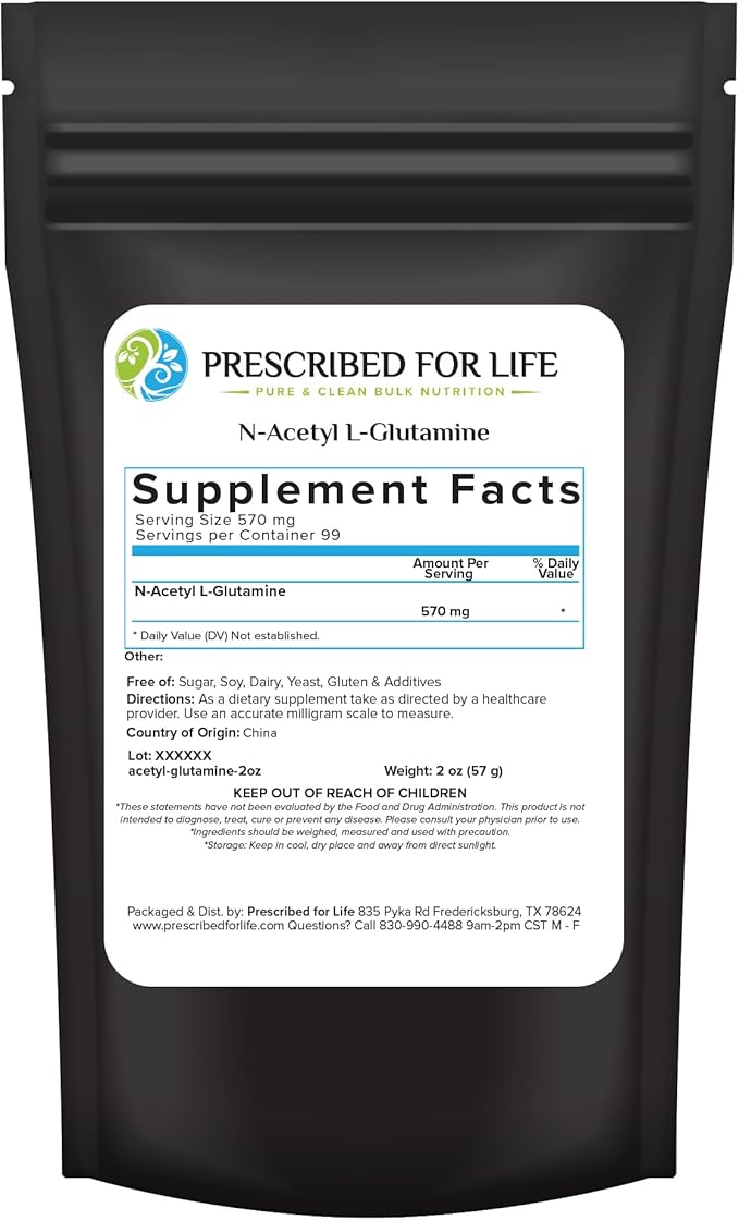 Prescribed For Life N Acetyl L Glutamine Powder Pure L Glutamine Amino Acids Supplement (56g)