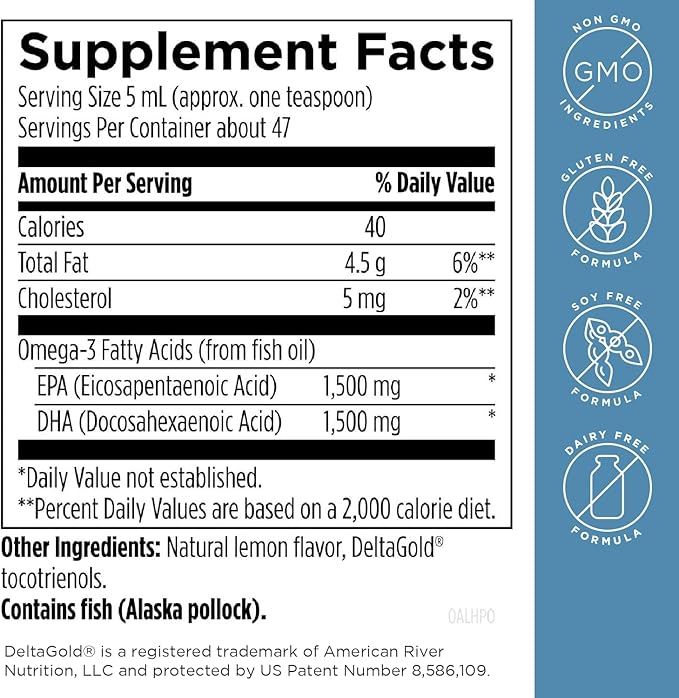 Designs for Health OmegAvail Hi-Po Liquid - High Concentration 1500mg EPA 1500 DHA - Triglyceride Omega 3 Fish Oil Heart Health &amp Brain Supplements - Natural Lemon Flavor (8oz)