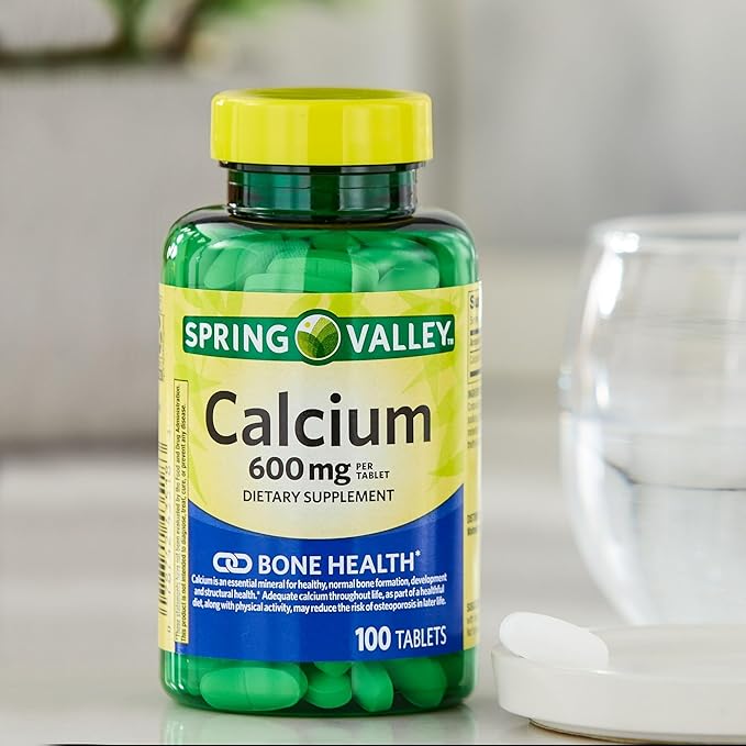 Spring - Valley Calcium 600mg Natural Bone Health Calcium - 100 Tablets Pack of 3 - Set By Basket Goods