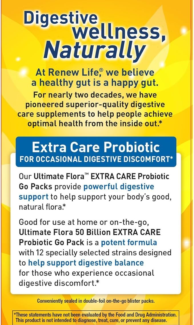 Renew Life Extra Care Ultimate Flora Probiotic 50 Billion Go Pack 60 Ct