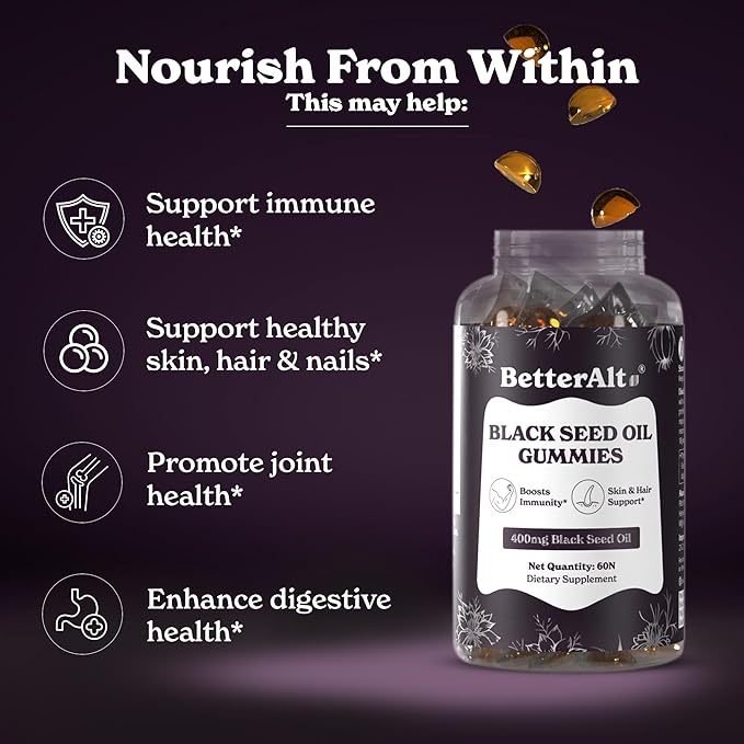 Better Alt Black Seed Oil Gummies (400mg) | Helps Boost Immunity Skin Health | 1-Month Dietary Supplement