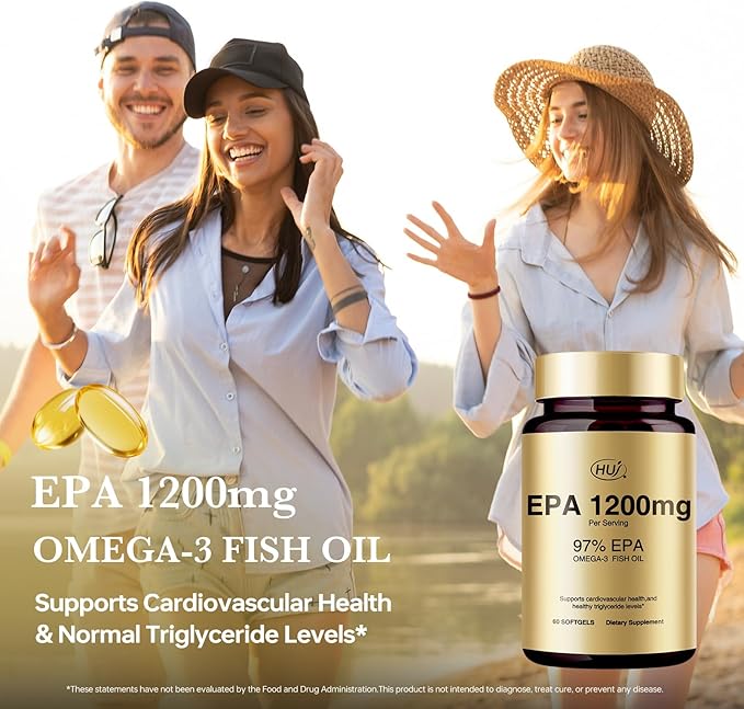 HUJ 97% EPA Omega-3 Fish Oil - 1200mg EPA Fish Oil Wild-Caught Sustainably Sourced - Suppprts Cardiovascular Health &amp Healthy Triglyceride lewels* - 60 Softgels