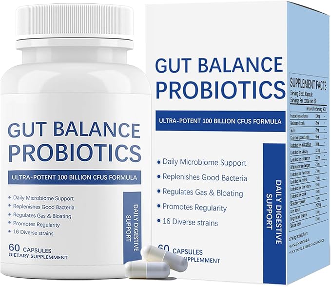 Gut Balance Probiotics - 100 Billion CFU with 16 Diverse Strains Digestive &amp Immune Support for Adults Vegan Capsules (60 Count)
