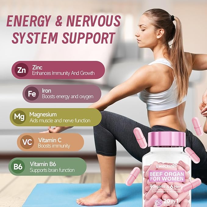 Beef Organs Supplement for Women: 600mg Beef Uterus Liver Kidney Heart for Primal Energy &amp Hormone Support – Complex with Herbs Multivitamin &amp Minerals – 60 Capsules Supplement